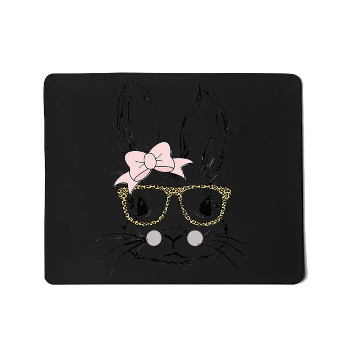 Bunny Face Leopard Glasses Headband Happy Easter Day Mousepad