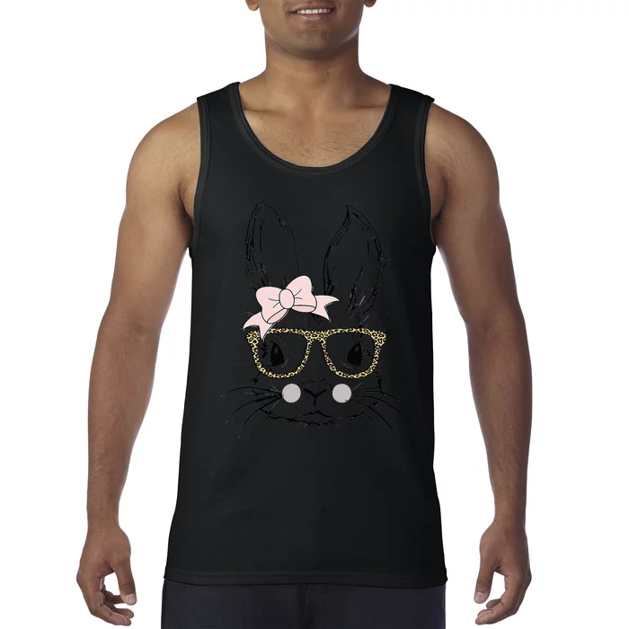 Bunny Face Leopard Glasses Headband Happy Easter Day Tank Top