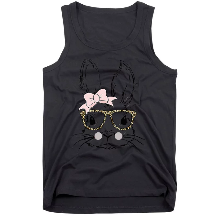 Bunny Face Leopard Glasses Headband Happy Easter Day Tank Top