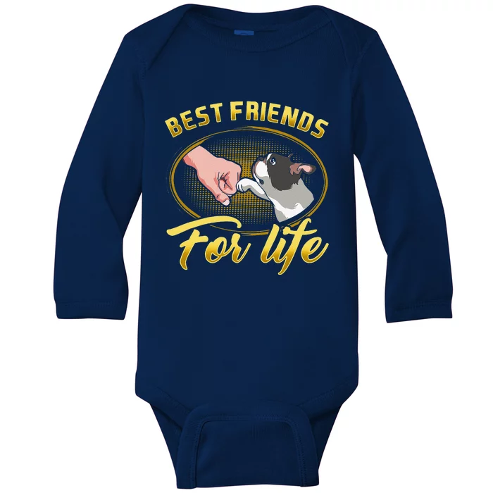 Bestfriends For Life Boston Terrier Dog Mom Dog Dad Funny Baby Long Sleeve Bodysuit