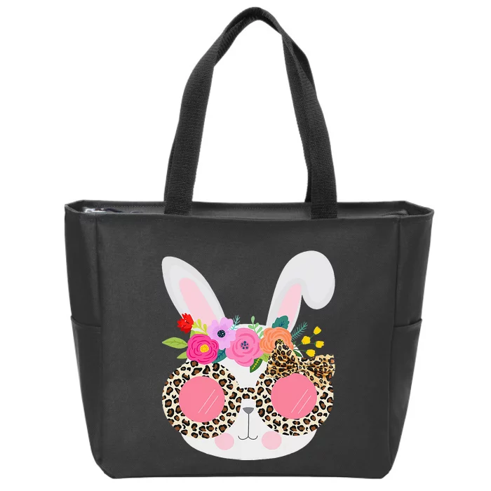 Bunny Face Leopart Print Easter Basket Stuffer Zip Tote Bag