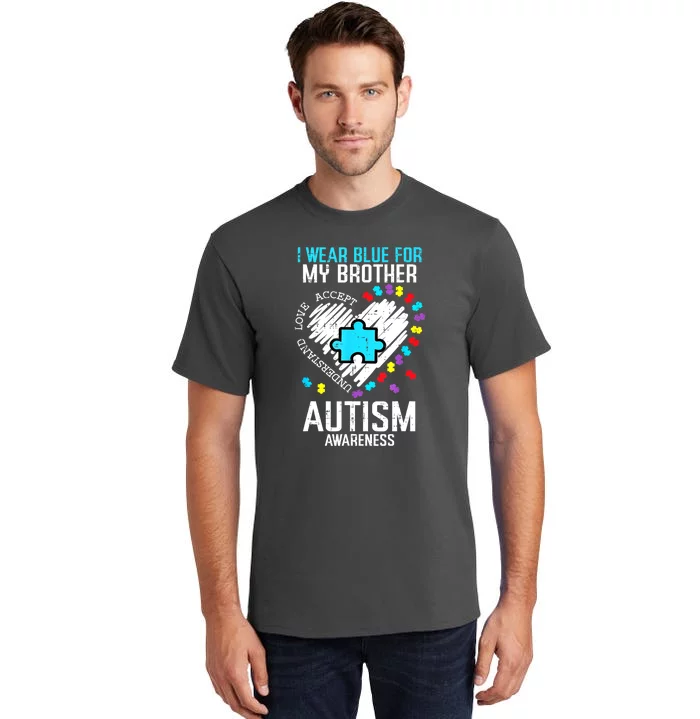 Blue For My Brother Family Sister Sibling Autism Awareness Gift Tall T-Shirt