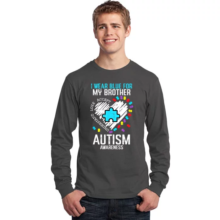 Blue For My Brother Family Sister Sibling Autism Awareness Gift Tall Long Sleeve T-Shirt