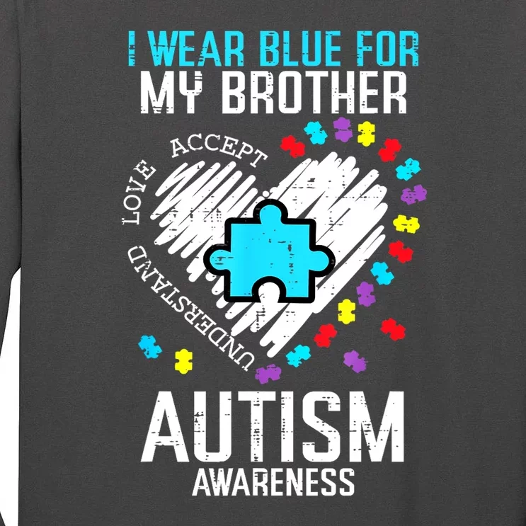 Blue For My Brother Family Sister Sibling Autism Awareness Gift Tall Long Sleeve T-Shirt