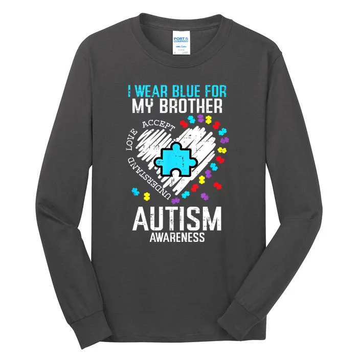 Blue For My Brother Family Sister Sibling Autism Awareness Gift Tall Long Sleeve T-Shirt