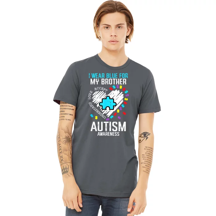 Blue For My Brother Family Sister Sibling Autism Awareness Gift Premium T-Shirt