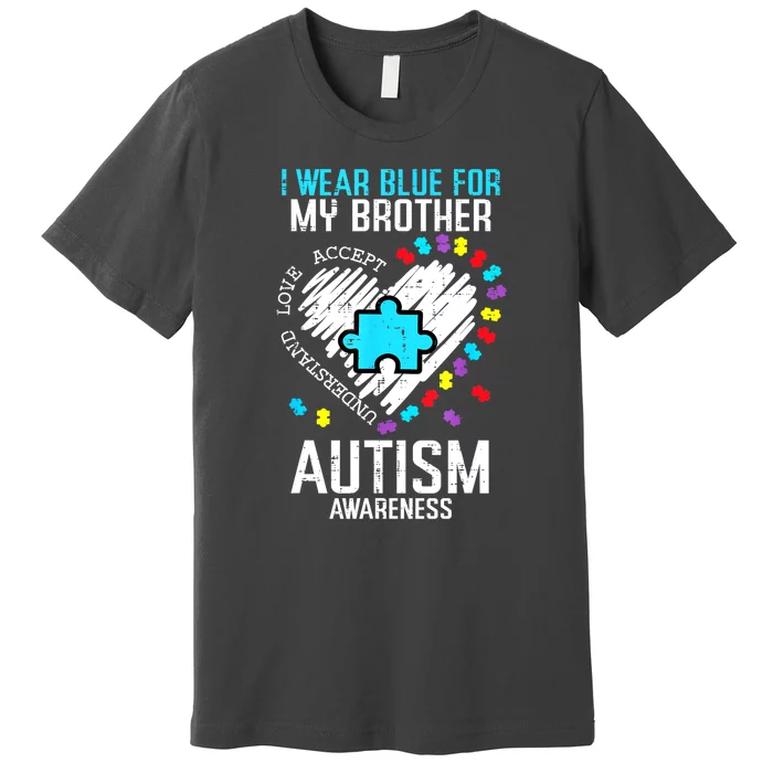 Blue For My Brother Family Sister Sibling Autism Awareness Gift Premium T-Shirt