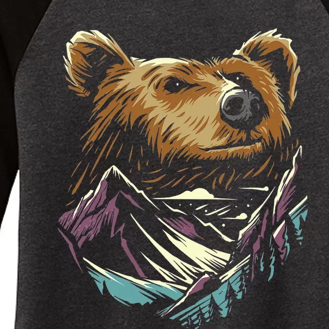 Bear Forest Mountain funny camping lovers Women's Tri-Blend 3/4-Sleeve Raglan Shirt