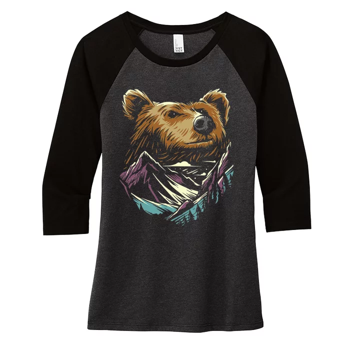 Bear Forest Mountain funny camping lovers Women's Tri-Blend 3/4-Sleeve Raglan Shirt