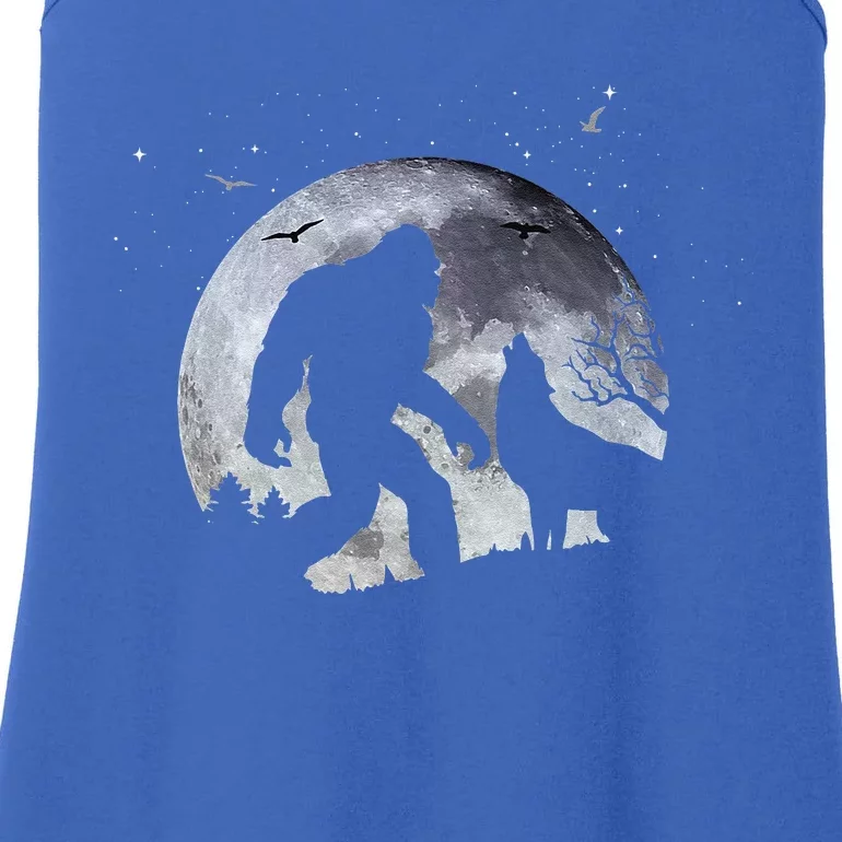 Bigfoot Full Moon Howling Wolf Halloween Ladies Essential Tank