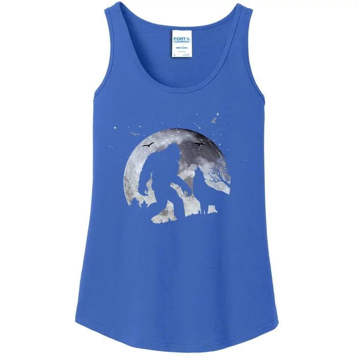 Bigfoot Full Moon Howling Wolf Halloween Ladies Essential Tank