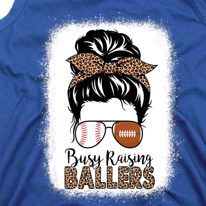 Baseball Football Mom Messy Bun Busy Raising Ballers Leopard Gift Tank Top