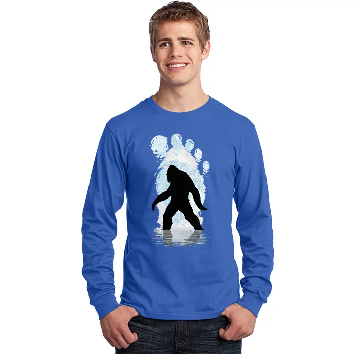 Bigfoot Footprint Moon Light Funny Sasquatch Long Sleeve Shirt