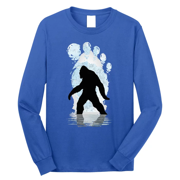 Bigfoot Footprint Moon Light Funny Sasquatch Long Sleeve Shirt