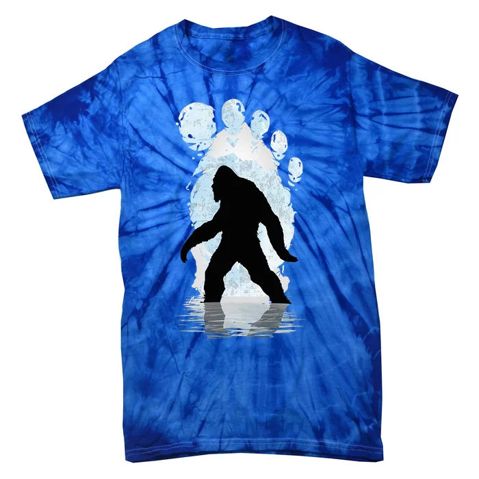 Bigfoot Footprint Moon Light Funny Sasquatch Tie-Dye T-Shirt