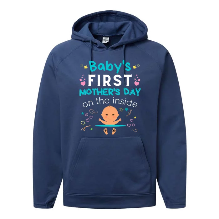 Baby's First Mother's Day On The Inside Boy Pregnant Mommy Performance Fleece Hoodie