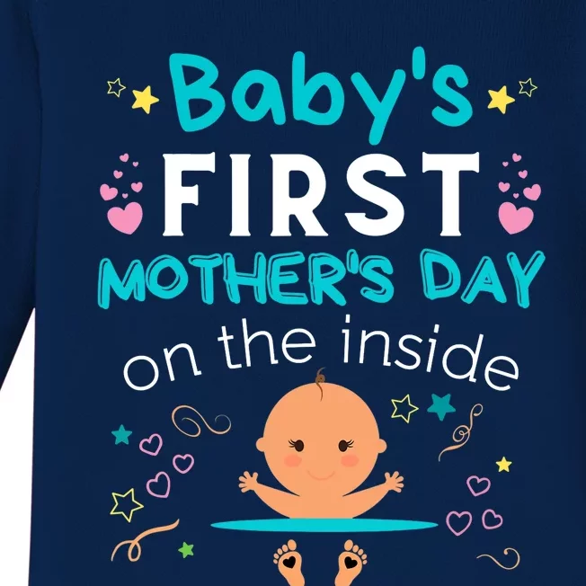 Baby's First Mother's Day On The Inside Boy Pregnant Mommy Baby Long Sleeve Bodysuit