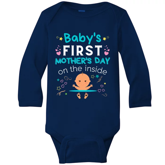 Baby's First Mother's Day On The Inside Boy Pregnant Mommy Baby Long Sleeve Bodysuit