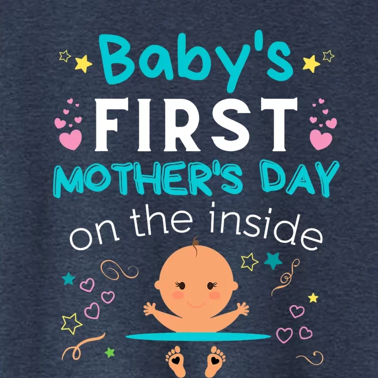 Baby's First Mother's Day On The Inside Boy Pregnant Mommy Women's Crop Top Tee