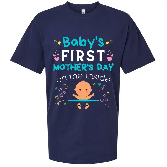 Baby's First Mother's Day On The Inside Boy Pregnant Mommy Sueded Cloud Jersey T-Shirt