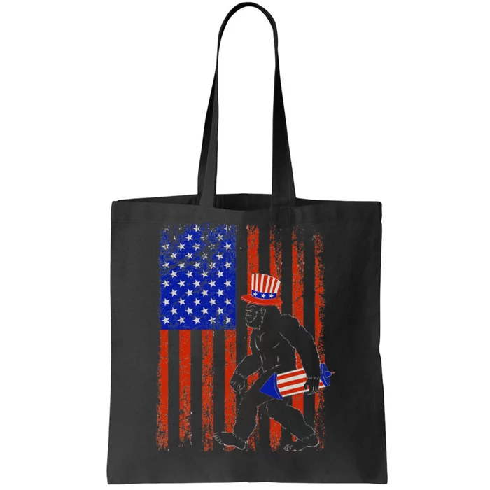 Bigfoot Fireworks Merica 4th of July USA Flag Patriotic Tote Bag