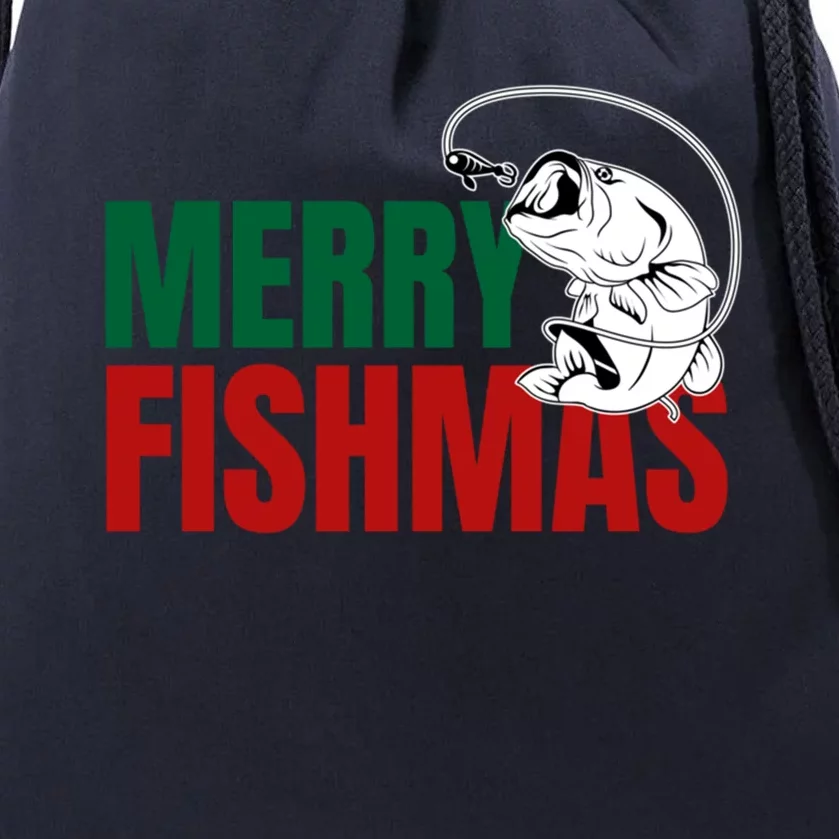 Bass Fish Merry Fishmas Gift Drawstring Bag