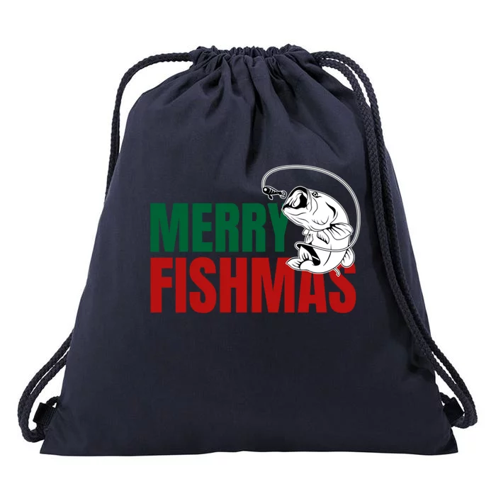 Bass Fish Merry Fishmas Gift Drawstring Bag