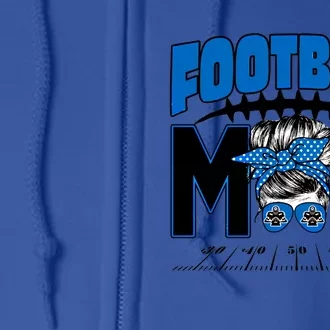 Blue Football Mom Messy Bun American Football Lover Funny Gift Great Gift Full Zip Hoodie