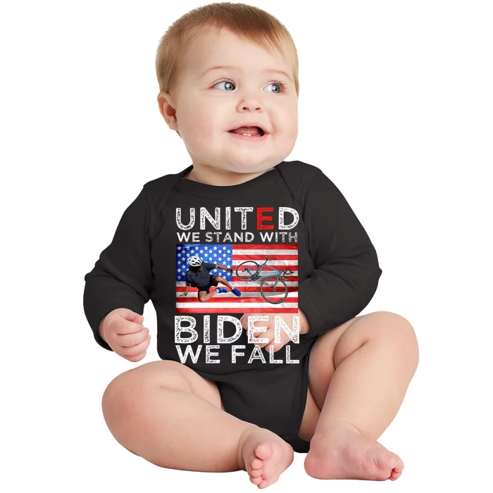 Biden Falling Memes United We Stand With Biden We Fall Baby Long Sleeve Bodysuit