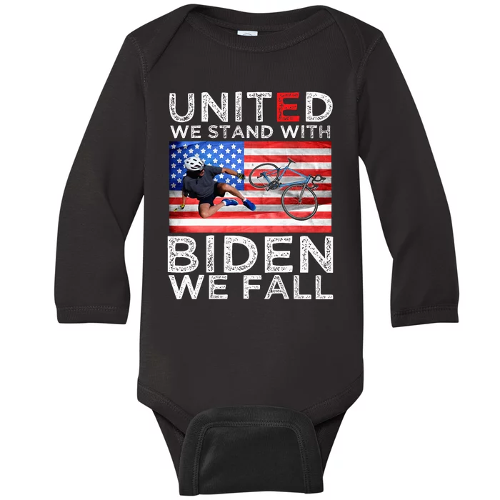 Biden Falling Memes United We Stand With Biden We Fall Baby Long Sleeve Bodysuit