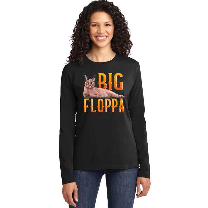 Big Floppa Meme Cute Caracal Cat Ank Op Ladies Long Sleeve Shirt