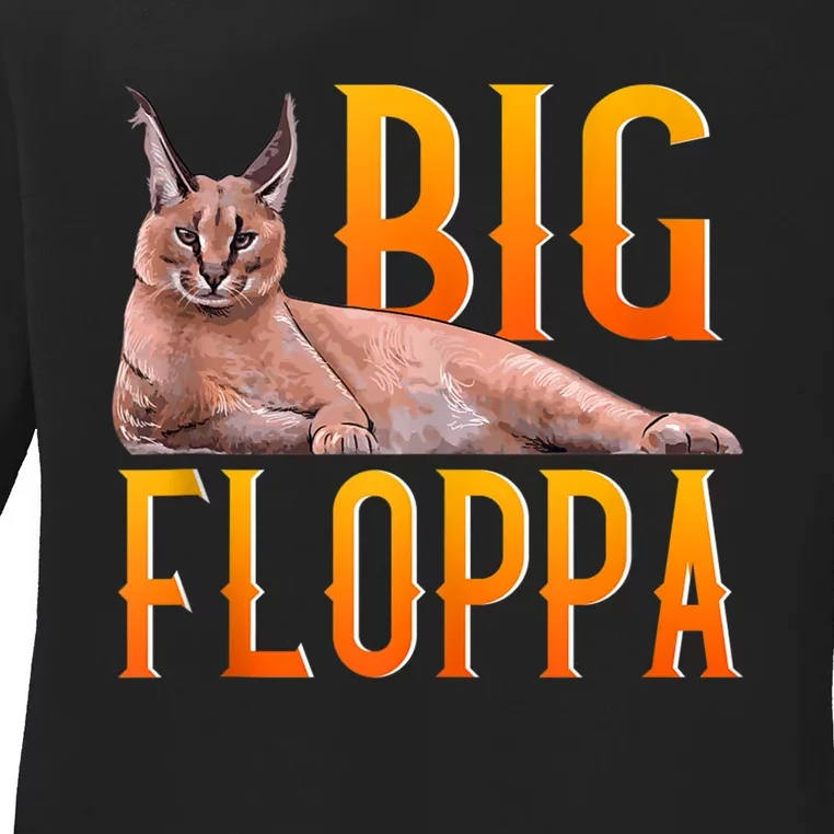 Big Floppa Meme Cute Caracal Cat Ank Op Ladies Long Sleeve Shirt