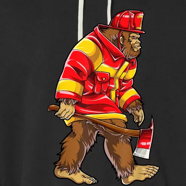 Bigfoot Firefighter Men Thin Red Line Sasquatch Lover Garment-Dyed Fleece Hoodie