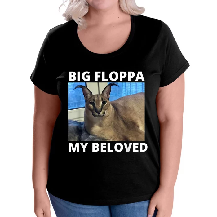 Funny Big Floppa Wearing Meme Sunglasses Women's V-Neck T-Shirt