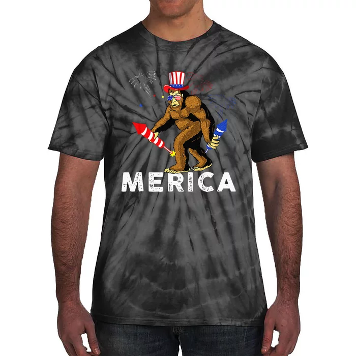 Bigfoot Fireworks Merica 4th Of July Sasquatch Tie-Dye T-Shirt