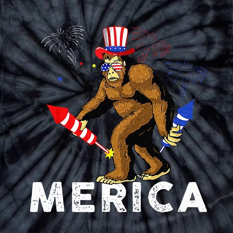 Bigfoot Fireworks Merica 4th Of July Sasquatch Tie-Dye T-Shirt