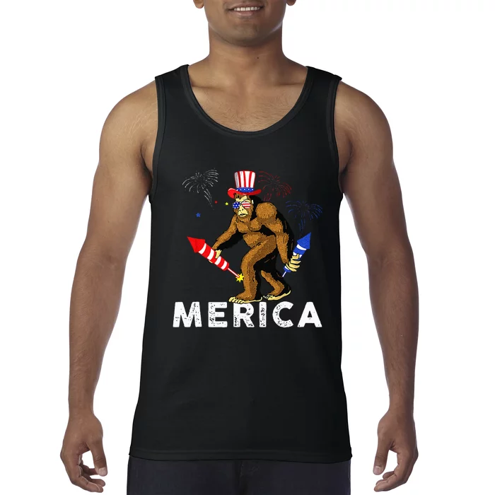 Bigfoot Fireworks Merica 4th Of July Sasquatch Tank Top