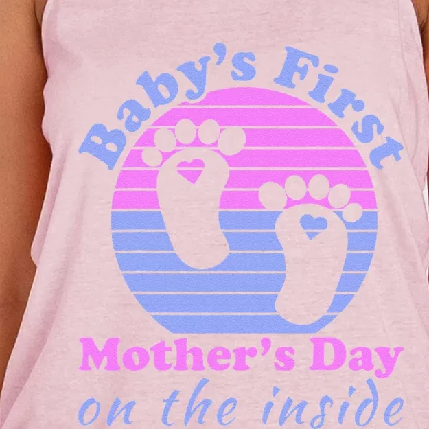 Baby's First Mother's Day On The Inside Pregnant Mom Mommy Women's Knotted Racerback Tank