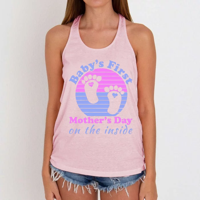 Baby's First Mother's Day On The Inside Pregnant Mom Mommy Women's Knotted Racerback Tank