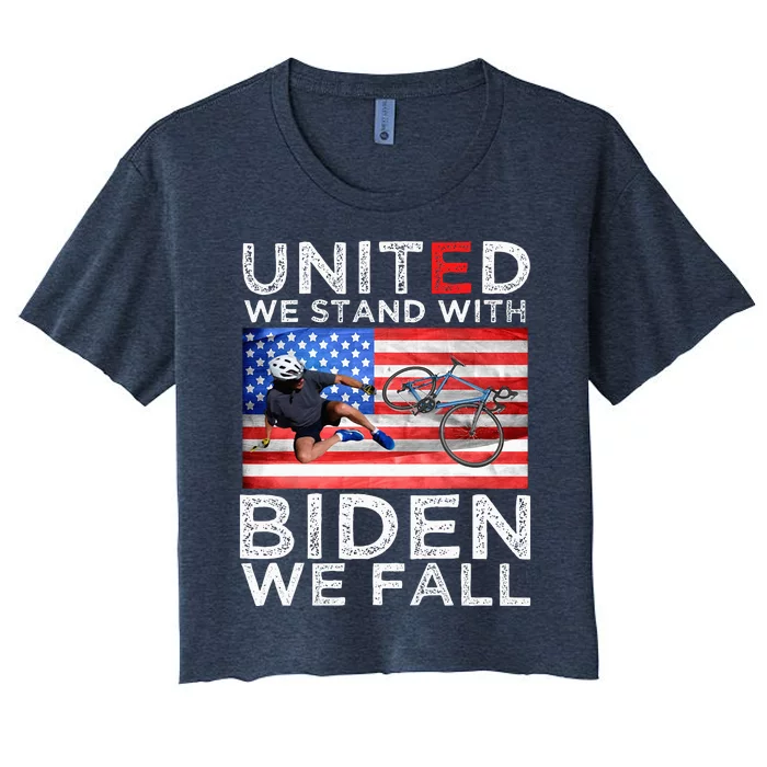 Biden Falling Memes United We Stand With Biden We Fall Funny Women's Crop Top Tee