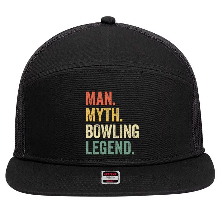 Bowler Funny Man Myth Bowling Team Legend Vintage 7 Panel Mesh Trucker Snapback Hat