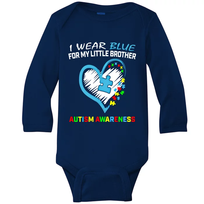 Blue For My Little Brother Autism Awareness Funny Gift Acceptance Gift Baby Long Sleeve Bodysuit