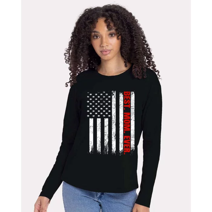 Best Firefighter Mom Ever With Usa Flag Red Line Gift Womens Cotton Relaxed Long Sleeve T-Shirt