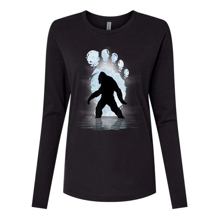 Bigfoot Footprint Moon Light Funny Sasquatch Womens Cotton Relaxed Long Sleeve T-Shirt