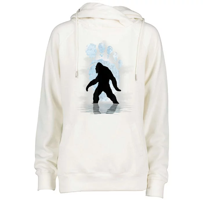 Bigfoot Footprint Moon Light Funny Sasquatch Womens Funnel Neck Pullover Hood