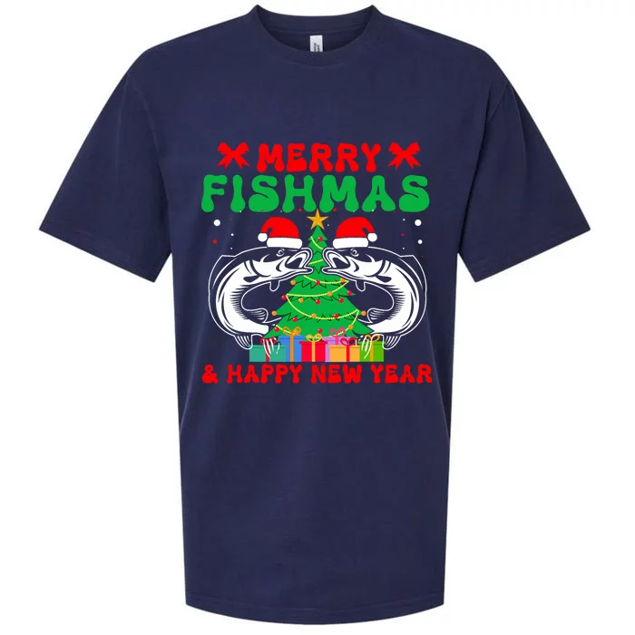 Bass Fishing Merry Fishmas And Happy New Year Christmas Sueded Cloud Jersey T-Shirt