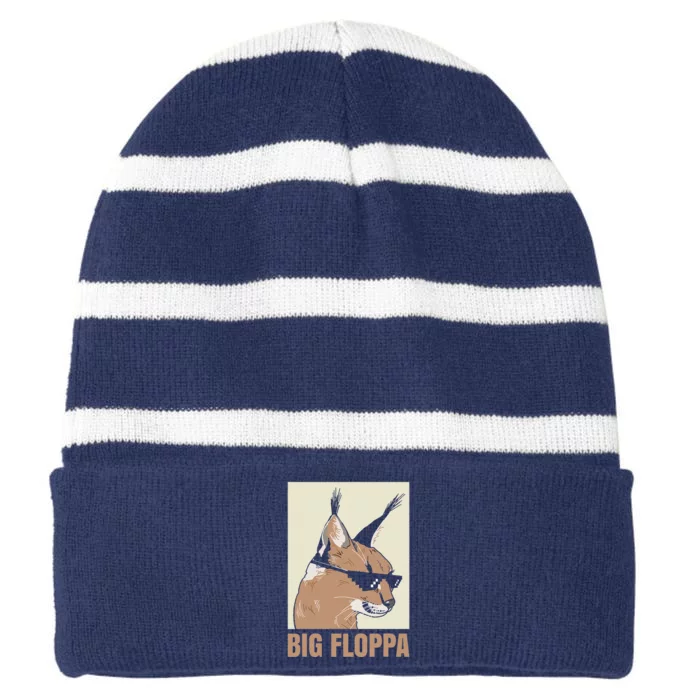 Big Floppa Meme Cat Caracal Cool Funny Cats Caracals Lover Striped Beanie with Solid Band