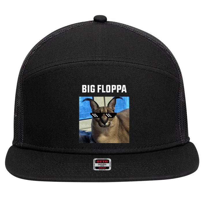 Big Floppa Meme Cat 7 Panel Mesh Trucker Snapback Hat