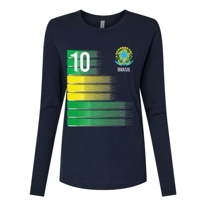 Brasil Flag Number 10 Brazil Soccer Womens Cotton Relaxed Long Sleeve T-Shirt