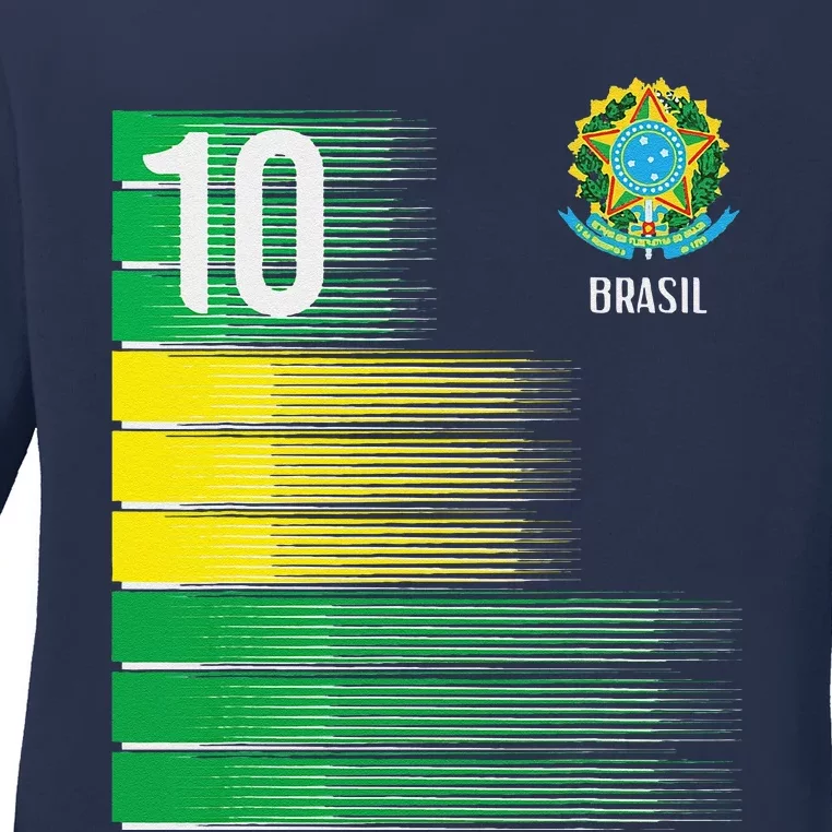 Brasil Flag Number 10 Brazil Soccer Ladies Long Sleeve Shirt